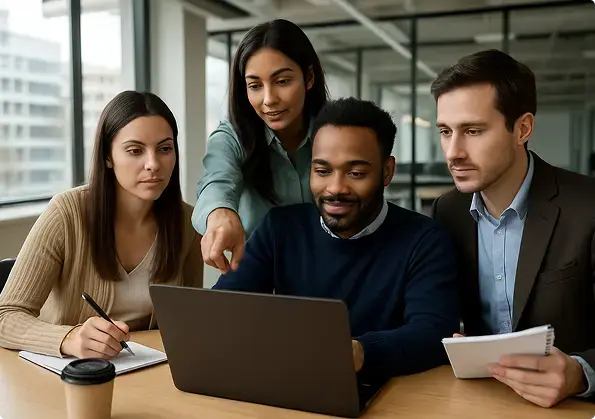 Nearshore IT outsourcing team collaborating in real time